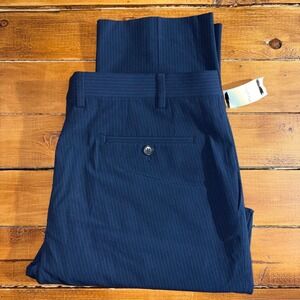 Chaps Dress Pants Mens 36x30 Navy Blue Pinstripe Flat Front Trousers NWOT